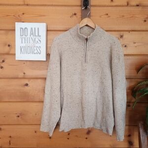 Jos A Bank Lambswool Wool Sweater 1/4 Zip Beige Flecked Melange Pullover Size XL